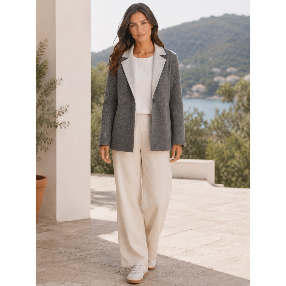 Talbots Double Faced Wool Blend Coat Grey Two Tone Single Button Jacket Womens 2
